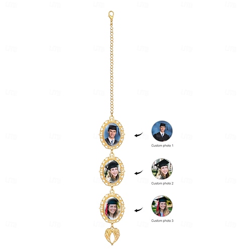  Pingente de borla de formatura personalizado com foto e asa de anjo, presente de formatura personalizado, pingente de boné de formatura dourado com foto personalizada, lembrança escolar estética para
