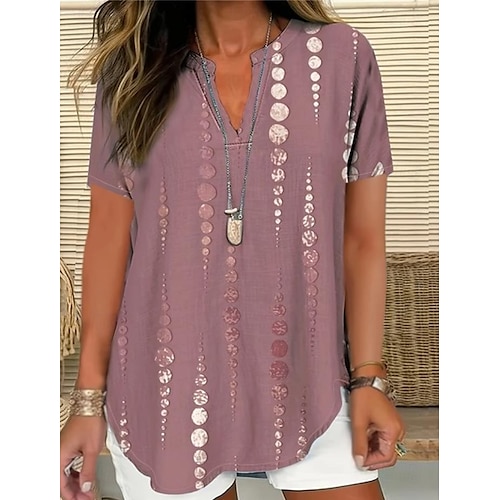  Femmes Chemise Bohème Graphique Paisley Élégant Bohème ancien Manche Courte Col en V Hauts Réguliers Quotidien Fête Sortir Blanche Rose Claire Rouge Bleu Violet Été