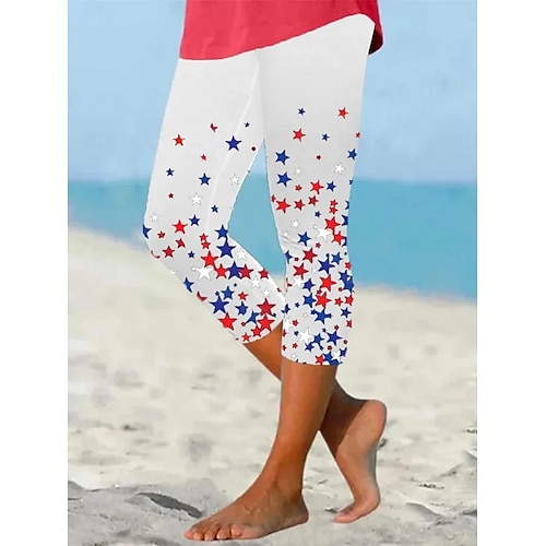 Självständighetsdagen Kvinnors Patriotiska Fjärde juli Leggings Semester Vintage Mode Långt Ben Hög Midja Byxor Grafisk Flagga Tryck Andningsbar Mjuk Elastisk Formell Semester Kontor