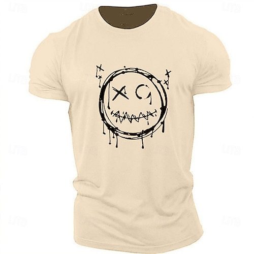  Hombre Caricatura Estampados Gracioso Cara de la sonrisa Camiseta Camisetas gráficas Algodón Manga Corta Gráfico Camisa Gris brezo Negro Blanco Camiseta cómoda Exterior Calle Ropa de diseñador de moda