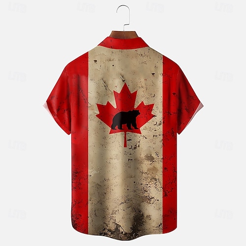  Canada Day Men's Canada Maple Leaf Shirt Summer Shirt Button Up Shirt Short Sleeve Fashion Casual Holiday Summer Spring Turndown 3D Print Collared Shirts Front One Pocket Red