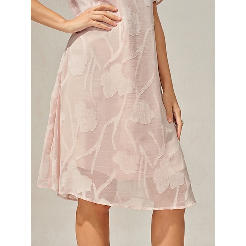  Dame Knelang kjole Chiffonkjoler Elegant Fritid Løstsittende Blomstret Kortermet Crew-hals Rosa Sommer