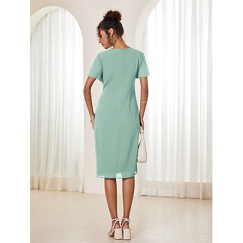  Mulheres Vestido midi Vestido Em Camadas Elegante Formal Borboleta Convidado do casamento Coquetel Normal Tecido Manga Curta Gola Redonda Verde Sage Verão