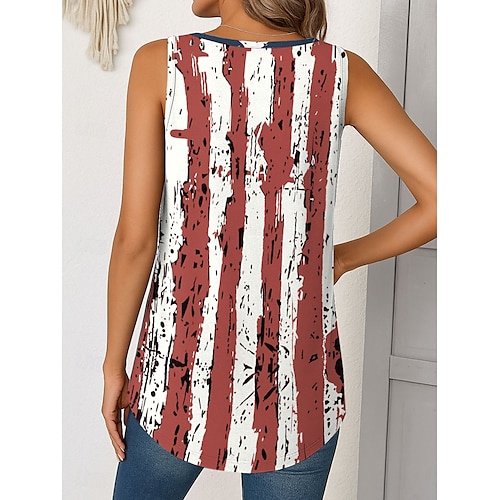  Jour de l'Indépendance Camisole Débardeur Femme Patriote Quatrième Juillet Graphic Drapeau Vintage Tropical Élégant Sans Manches Col V Long Tops Quotidien Imprimé Rouge Été Printemps