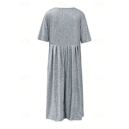  Femmes Robe Midi Robe trapèze Robe d'été Vacances Occasionnel Quotidien Fête Coupe Ample Graphique Géométrique Rayé Demi Manches Col ras du cou Bleu Gris Été