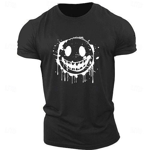  Per uomo Stampe Grafiche Divertente Faccia Sorridente Maglietta Maglietta grafica Cotone Manica Corta Grafico Camicia Erica grigia Nero Bianco Maglietta comoda All'aperto Streetwear Abbigliamento di