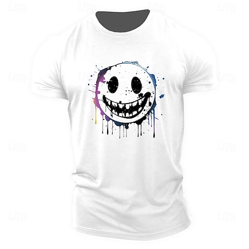  Per uomo Stampe Grafiche Divertente Faccia Sorridente Maglietta Maglietta grafica Cotone Manica Corta Grafico Camicia Erica grigia Nero Bianco Maglietta comoda All'aperto Streetwear Abbigliamento di