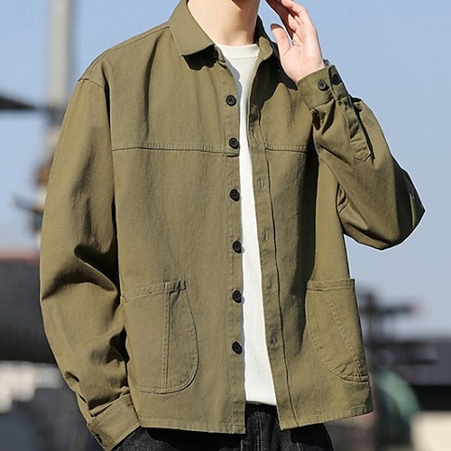  Per uomo Camicia Camicia casual Giacca camicia Semplice Vacanza Abbigliamento quotidiano Nero Arancione Verde militare Caffè Manica Lunga Bavero Primavera Autunno Abbigliamento Tasca