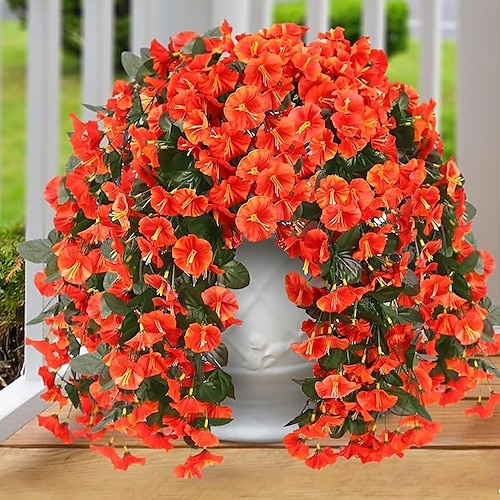  Pachet de 2 flori artificiale false, plante suspendate pentru exterior, decor de primăvară-vară, din mătase artificială, rezistente la UV, viță de vie realistă, pentru verandă, terasă, balcon