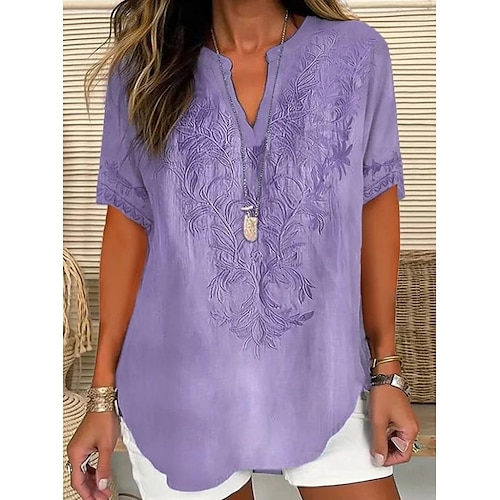  Femmes Chemise Bohème Graphique Paisley Élégant Bohème ancien Manche Courte Col en V Hauts Réguliers Quotidien Fête Sortir Blanche Rose Claire Rouge Bleu Violet Été