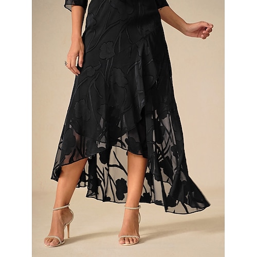  Femmes Robe maxi Robe à Volants Élégant Mariage robe demoiselle d honneur Soirée Fleuri Sans manches Col en U Noir Été Printemps