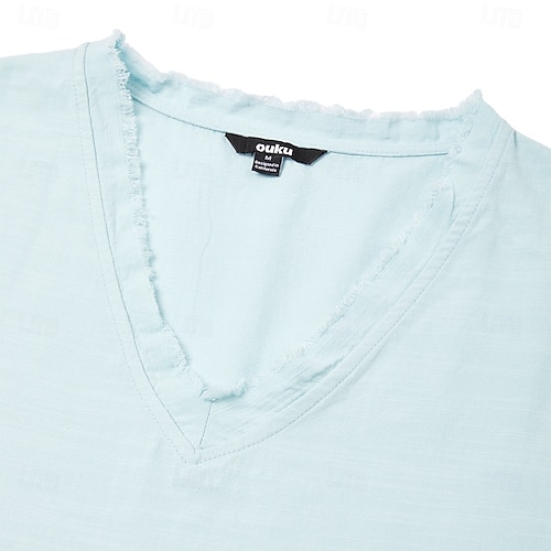  Per uomo Maglietta Maglietta in lino Maniche Corte Scollo a V Estate Semplice Moda Designer Essenziale Morbido Vacanza Casual Quotidiano Spiaggia Blu chiaro Bianco Rosa Maglietta Top per Uomo