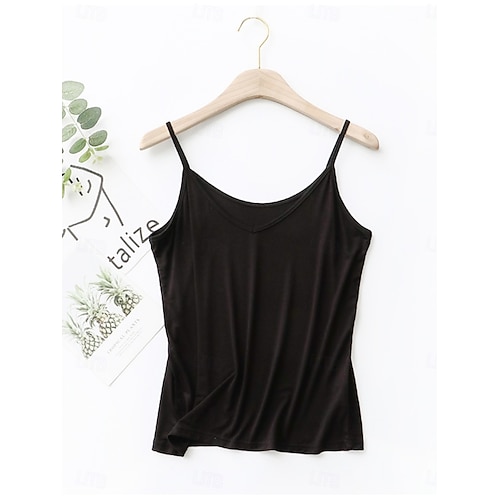  Women's Camisole Tank Top Solid Color Daily Basic Casual Sleeveless Strap Regular Tops Daily Backless Black White Pink Navy Blue Green Summer