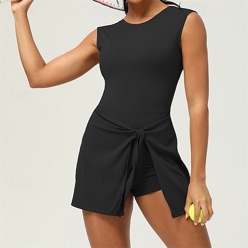 Women's Tennis Dress with Shorts Sports Dress Sleeveless Backless Knot  Front Breathable Tennis Golf Running Solid Colored Tank Back Black Dark  Navy Green Tennis Clothing 2026 - 30.99