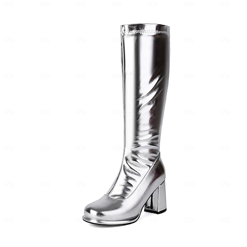 Botas De Gabardina Estilo GoGo De NET TOYS | Color Plateado | Largas Y Llamativas | Para Adultas | Ideal Para Fiestas De Los Años 90 Y Carnavales Al Aire Libre | No Apto Para Niños Menores De 14 Años