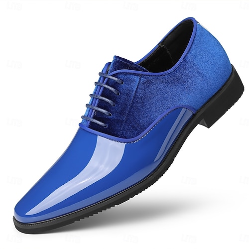 royal blue dress shoes for men OneDrop Handmade Cow Leather Studded Red Bottom Wedding Party Prom Loafers Blue / 13 featuring a striped satin down the vamp and matching patent leather upper on both sides Oxfords | 179 Royal Blue