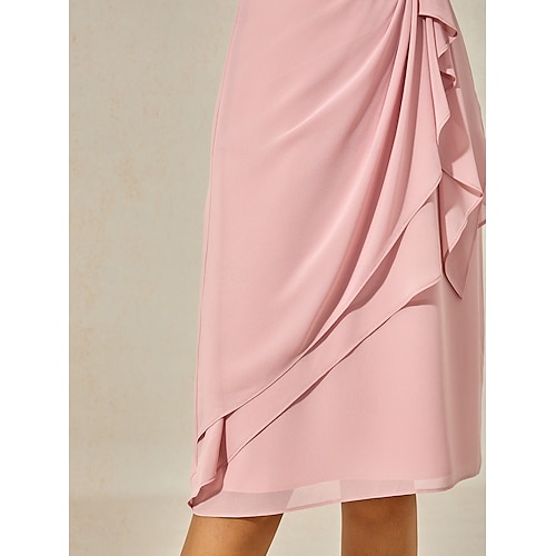  Mulheres Vestido midi Vestido Em Camadas Elegante Formal Borboleta Convidado do casamento Coquetel Normal Tecido Manga Curta Gola Redonda Rosa empoeirada Verão
