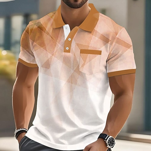  Herr Geometrisk Polo Kortärmad Nedvikt Affär Ledigt vardag Sport & Utomhus Företag Ledigt / vardag Ficka Knappar Sommar Rödhakeägg blå Mörkblå Grön