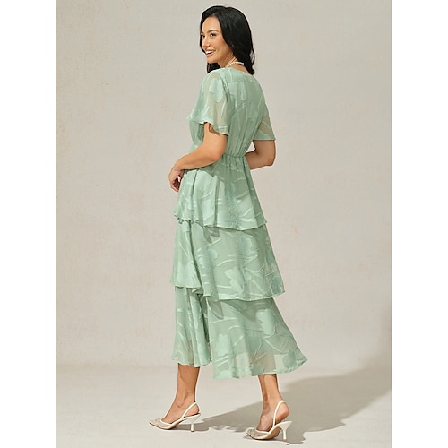  Damen Maxikleid A Linie Kleid Elegant Formell Flattrige Ärmel Hochzeitsgast Cocktailparty Normale Passform Einfach Kurzarm V Ausschnitt Salbeigrün Sommer