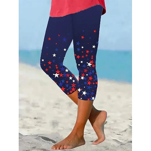  Självständighetsdagen Kvinnors Patriotiska Fjärde juli Leggings Semester Vintage Mode Långt Ben Hög Midja Byxor Grafisk Flagga Tryck Andningsbar Mjuk Elastisk Formell Semester Kontor