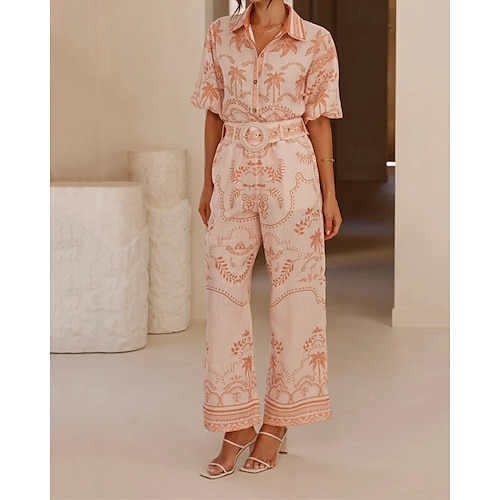  Per donna Moda Streetwear Set di biancheria in cotone Set di Pantaloni Manica Corta Colletto a Camicia Floreale Stampato Abbigliamento quotidiano Data Rosa Blu Estate Vestibilità regolare