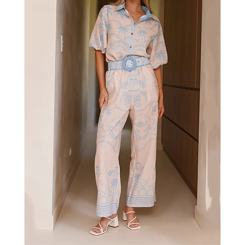  Per donna Moda Streetwear Set di biancheria in cotone Set di Pantaloni Manica Corta Colletto a Camicia Floreale Stampato Abbigliamento quotidiano Data Rosa Blu Estate Vestibilità regolare