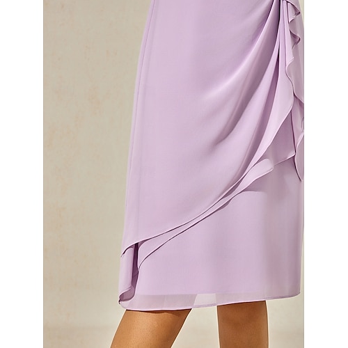  Mulheres Vestido midi Vestido Em Camadas Elegante Formal Borboleta Convidado do casamento Coquetel Normal Tecido Manga Curta Gola Redonda Roxo Claro Verão