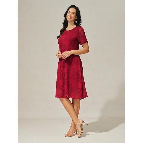  Dame Knelang kjole Chiffonkjoler Elegant Fritid Løstsittende Blomstret Kortermet Crew-hals Rød Sommer
