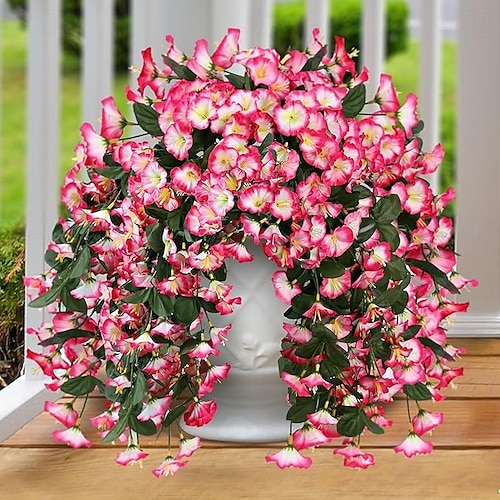  Pachet de 2 flori artificiale false, plante suspendate pentru exterior, decor de primăvară-vară, din mătase artificială, rezistente la UV, viță de vie realistă, pentru verandă, terasă, balcon