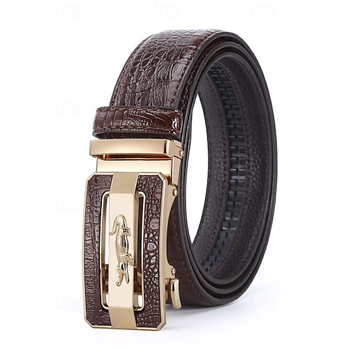 Ceinture en cuir à motif crocodile pour homme avec boucle automatique – Ceintures marron et noires réglables de haute qualité avec boucle en métal élégante pour une tenue formelle et décontractée, cadeau parfait pour la fête des pères