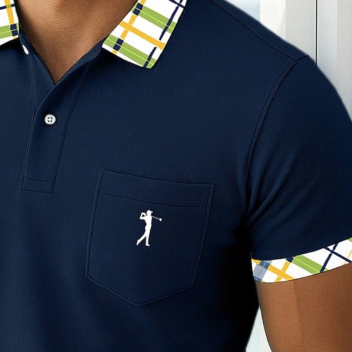  Pánské Golfová košile Polokošile Pique Obchod Ležérní Žebrovaný polo límec Krátký rukáv Módní Základní Pevná barva Pléd Knoflíky Logo Léto Jaro Jaro & podzim Běžný Žlutá Námořnická modř Trávová zelená