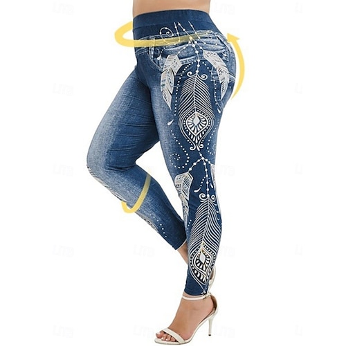  Womens Leggings Nadrág 3D Nyomtatás Üdülés Vintage Divat Teljes Hosszú Magas Derék Grafikus Puha Kényelmes Mikorugalmasság Kültéri Utca Fekete Borpiros Sötét Kék Világoskék Nyári Tavasz Slim Fit