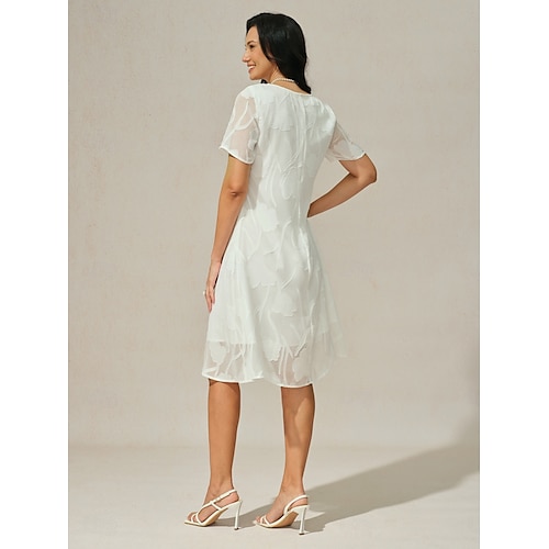 Dame Mini kjole Chiffonkjoler Elegant Fritid Løstsittende Blomstret Kortermet Crew-hals Hvit Sommer