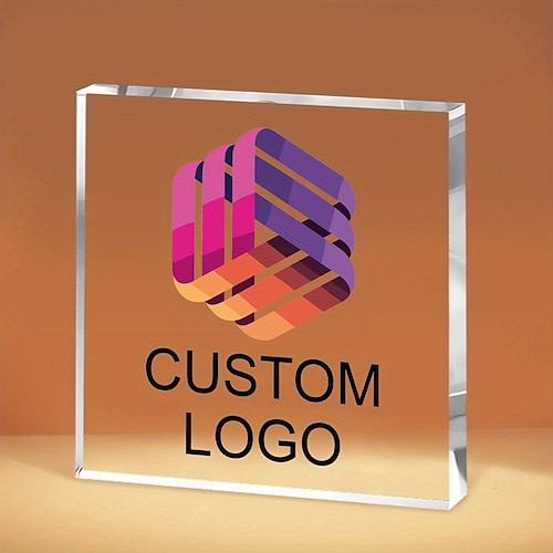  Personalized Acrylic Logo Plaque Custom Photo and Text Plaque ,Display Sign for Collectible Figurines, Desk or Shelf Decor