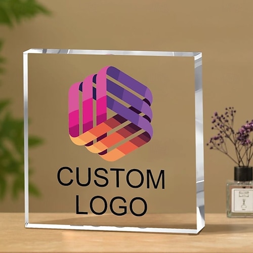  Personalized Acrylic Logo Plaque Custom Photo and Text Plaque ,Display Sign for Collectible Figurines, Desk or Shelf Decor