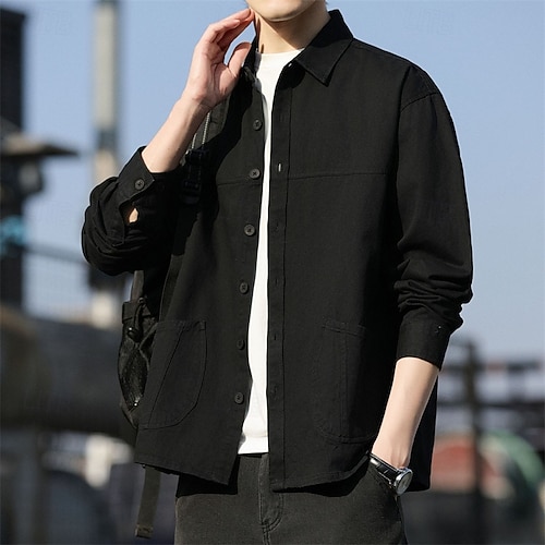  Per uomo Camicia Camicia casual Giacca camicia Semplice Vacanza Abbigliamento quotidiano Nero Arancione Verde militare Caffè Manica Lunga Bavero Primavera Autunno Abbigliamento Tasca