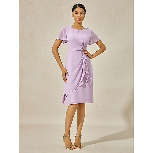  Mulheres Vestido midi Vestido Em Camadas Elegante Formal Borboleta Convidado do casamento Coquetel Normal Tecido Manga Curta Gola Redonda Roxo Claro Verão