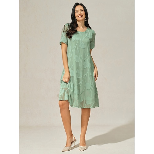  Pentru femei Rochii Lungime Genunchi Rochii din Șifon Elegant Casual Potrivire Largă Floral Manșon scurt Stil Nautic Verde salvie Vară