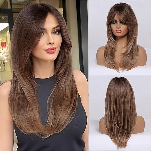 Straight Layered Synthetic Wig with Dark Roots for Daily Party Use Amazon.com : Esmee 16 Inches Long Straight Blonde Layered  main image 3