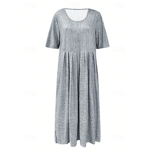  Femmes Robe Midi Robe trapèze Robe d'été Vacances Occasionnel Quotidien Fête Coupe Ample Graphique Géométrique Rayé Demi Manches Col ras du cou Bleu Gris Été