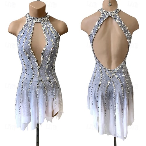 silver figure skating dress Figure Skating Dress Women's Ice Skating Dress Black Silver Patchwork  Thumbhole Stretchy Training Competition Skating Wear Classic Crystal /  Rhinestone Long Sleeve Ice Skating Figure Skating 2026
