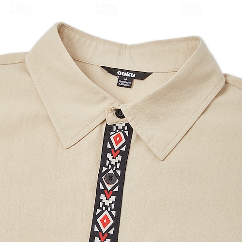  Pánské Košile Letní košile Plážová košile retro košile Vintage košile Nezastrčené košile Pevná barva Dovolená Denní nošení Khaki Dlouhý rukáv Oblečení