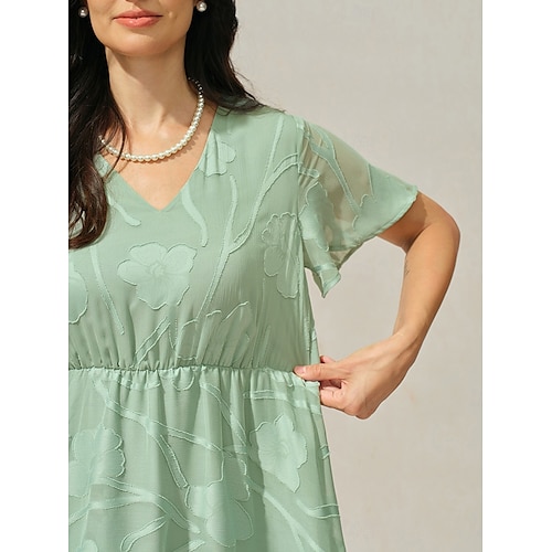  Damen Maxikleid A Linie Kleid Elegant Formell Flattrige Ärmel Hochzeitsgast Cocktailparty Normale Passform Einfach Kurzarm V Ausschnitt Salbeigrün Sommer