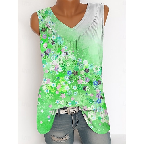  Femmes Débardeur caraco Fleuri Graphique ancien Tropical Élégant Sans manches Col en V Hauts Longs Quotidien Imprimé Rose Claire Bleu Vert Été Printemps