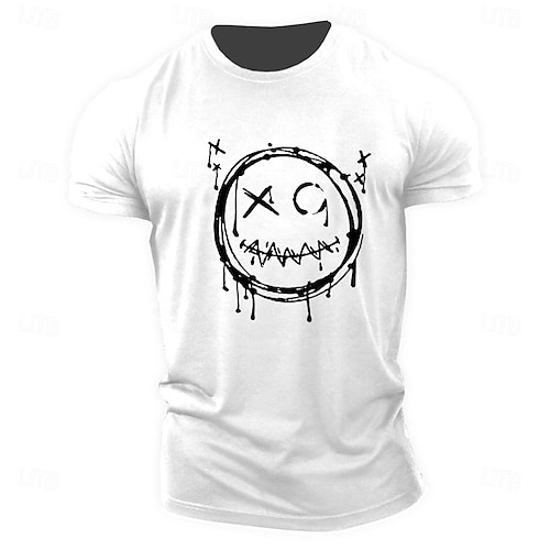  Hombre Caricatura Estampados Gracioso Cara de la sonrisa Camiseta Camisetas gráficas Algodón Manga Corta Gráfico Camisa Gris brezo Negro Blanco Camiseta cómoda Exterior Calle Ropa de diseñador de moda