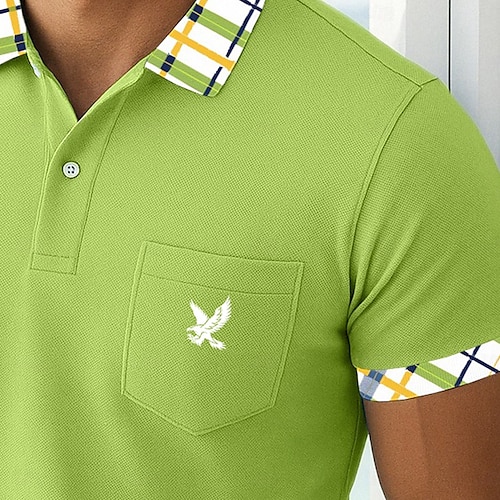  Pánské Golfová košile Polokošile Pique Obchod Ležérní Žebrovaný polo límec Krátký rukáv Módní Základní Pevná barva Pléd Knoflíky Logo Léto Jaro Jaro & podzim Běžný Žlutá Námořnická modř Trávová zelená
