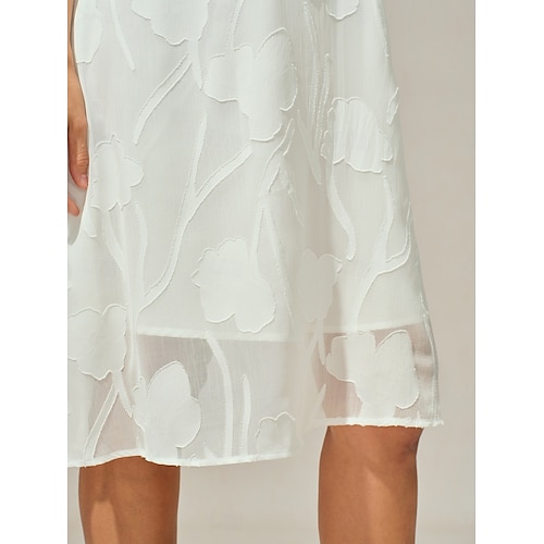  Dame Mini kjole Chiffonkjoler Elegant Fritid Løstsittende Blomstret Kortermet Crew-hals Hvit Sommer