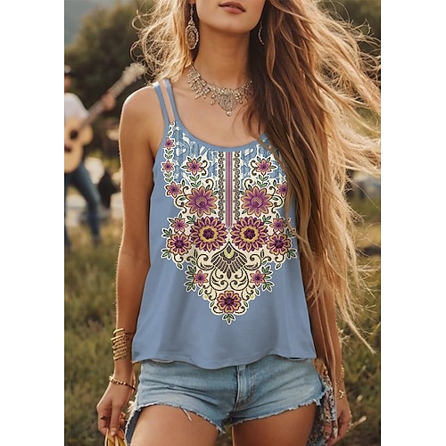  Naisten Camisole Tank Top Kukka Kuvitettu Paisley-kuvio Vintage Tyylikäs Etninen Hihaton U kaula-aukko Tavalliset topit Päivittäin Pyhäpäivä Bile Painettu Musta Valkoinen Punastuvan vaaleanpunainen