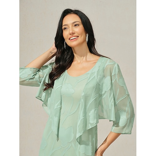  Dames haalt zijn schouders op Effen Kleur Elegant Stijlvol Basic 3/4 mouw Assymmetrisch Croptops Bruiloft gast Strand bruiloft Pailletten Lapwerk Grijs-Groen Zomer Lente Herfst