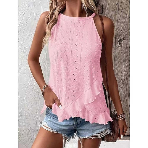  Pentru femei Camisole Tank Top Simplu Elegant Casual Fără manșon Stil Nautic Topuri obișnuite Zilnic Concediu Capsă Negru Alb Roz Îmbujorat Vară Primăvară